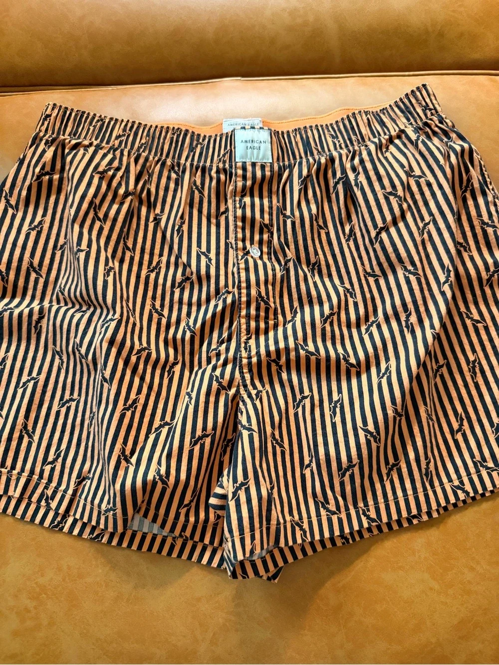 American Eagle Orange & Black Striped Men's Bat Halloween Boxer Shorts